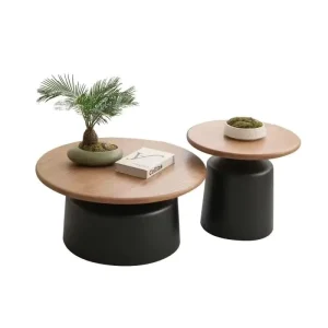 Minimalist Metal Coffee Table with Wooden Surface