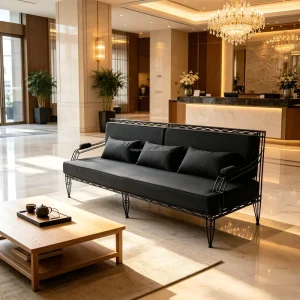 Minimalist Midcentury Modern Hollow Twisted Iron Apartment Mall Living Room Set Single Sofa Three Seater Couch Matching Center