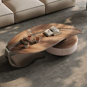 Minimalist Modern Designer Leaf Tea Table Creative Special Shaped Small Apartment Living Room Walnut Color Wood Skin Tea Table