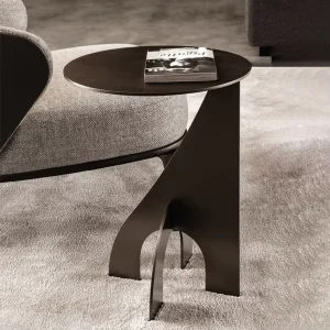 Minimalist Modern Special Shaped Brushed Round Top Stainless Steel Side Table for Living Room Bedroom Hotel Cafe Home Decor