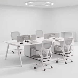 Minimalist Modern White and Light Grey Staff Office Desk Area with Colour Block Design and Handle-free Multiple Workstations