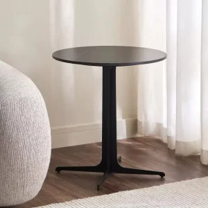 Minimalist Nesting Coffee Table Set Sintered Stone Top Black Metal Base Round Nest of 2 Side Table for Living Room