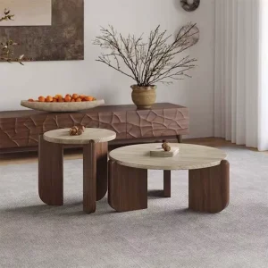 Minimalist Nordic Living Room Luxury Coffee Table Wooden Travertine Coffee Table