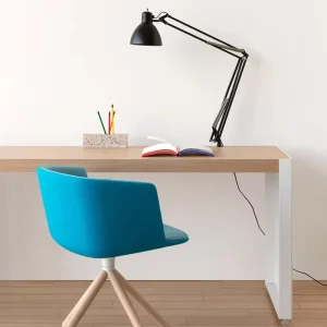 Minimalist Office Desk with Slab Leg Base Long Wood Top Simple Workstation for Home Office and Corporate Workspace