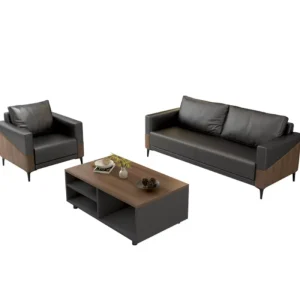 Minimalist Office Sofa Suitable for Business Reception and Conference Areas Black Wood Grain Three Seater Sofa