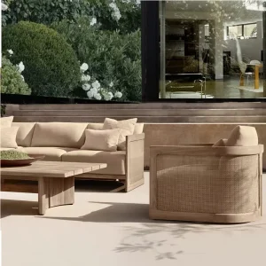 Minimalist Outdoor Furniture Wood Teak Outdoor Garden Sofa Set Teak Coffee Table Garden Sofa Teak Wood Patio Sofa Sets