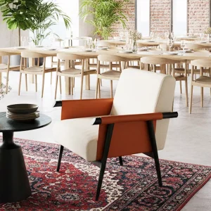 Minimalist Portable Accent Chair Upholstered Fabric Seat Armrest Lounge Chair for Hotel Lobby Restaurant Coffee