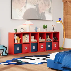 Minimalist Red Steel TV Stand for Living Room and Bedroom Modular Cube Cabinet