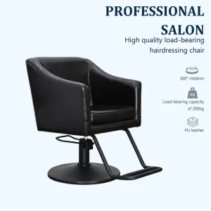 Minimalist Retro Styling Chair Classic Tub Design PU Leather Matte Black Base Barber Chair 360 Degree Barber Shop