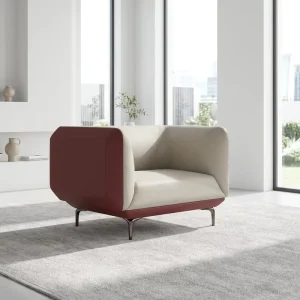 Minimalist Square Leather Accent Chair Color Matching Single Seater Waiting Sofa for Office and Commercial Space