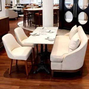 Minimalist Square Stone White Upholstered Velvet Hotel Coffee Shop Restaurant Sofa Furniture Table and Chair Booth Seating Set