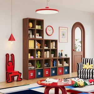Minimalist Steel Storage TV Cabinet with Wood Look Finish for Living Room and Bedroom