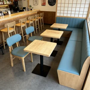 Minimalist Style All Solid Wooden Stool Restaurant Table and Chair Set for Japanese Style bar