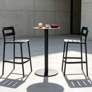 Minimalist Style Outdoor Furniture Set Aluminum Frame High Bar Table with Round Bar Table and Chair for Villa Garden Hotel Use