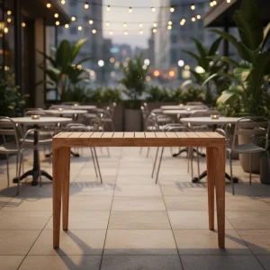 Minimalist Teak Wood Rectangle Bar Table Outdoor Dining for Garden Use