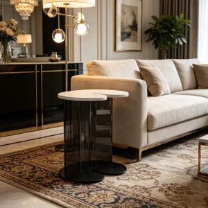 Minimalist Travertine Marble Side Table Splicing Design Living Room Bedside Table Multi Scene Hotel Home Furniture