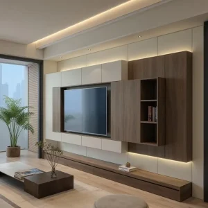 Minimalist Wall Mounted TV Stand Wood White Small Apartment Living Room TV Cabinet Space Saving Media Console Unit