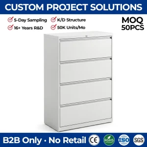 Minimalist White Lateral Filing Cabinet Modern Metal Horizontal Steel Office Storage Cabinet for Home Office