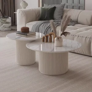 Minimalist White Marble Coffee Table Round Stone Top Durable New Base Design Premium Accent Piece Sleek Marble Design