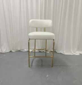 Mirror Gold Stainless Steel Low Back Bar Stool White Velvet Upholstered Counter Chair for Cafe Hotel Factory Custom
