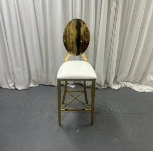 Mirror Gold Stainless Steel Oval Back Bar Stool White PU Upholstered Counter Chair for Bar Hotel Factory Custom