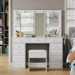 Mirrored MDF Vanity with Lighting Professional Makeup Table Beauty and Nail Salon Vanity Table