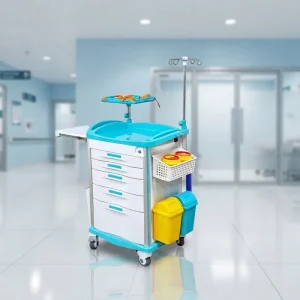 Mobile ABS Medical Emergency Trolley Hospital Crash Cart with 5 Storage Drawers and Silent Locking Wheels for Clinic
