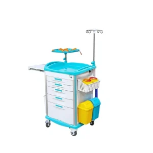 Mobile ABS Plastic Hospital Medical Trolley Emergency Nursing Cart with 5 Drawers and CPR Board for Clinic Emergency Room