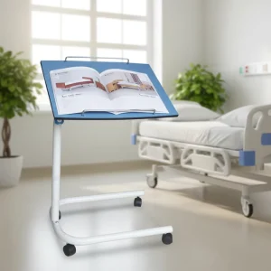 Mobile Dining Tables with U shaped Base HPL Material & Tilt Function Luxury Hospital Ward Furniture