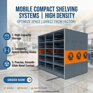 Mobile File Storage Rack High Density Compact Shelving for Office