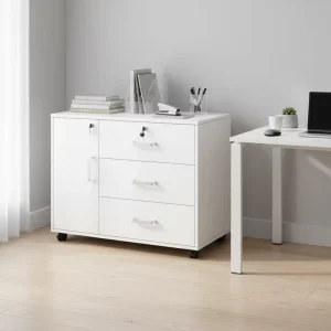 Mobile Filing Cabinet With 3 Drawers Rolling Cabinet With Wheels White Wood Storage For Home Office