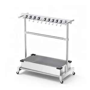 Mobile Freestanding Stainless Steel Mop Rack Commercial Broom Storage Stand with Drip Tray Wheeled Cleaning Tool Organizer