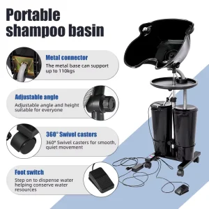 Mobile Height Adjustable Shampoo Sink Electric Pump Portable Hair Washing Basin for Salon Home Care