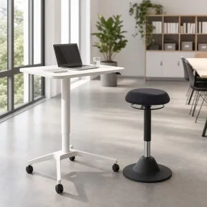 Mobile Height Adjustable Standing Desk With 360° Swivel Ergonomic Wobble Stool Home Office Workstation Set