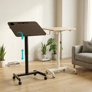 Mobile Height Adjustable Tilting Laptop Desk With Hidden Casters Pneumatic Lift Compact Rolling Workstation for Home Office