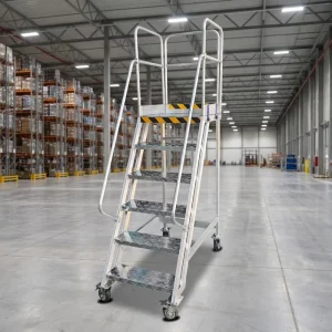 Mobile Industrial Warehouse Rolling Safety Ladder Brake Wheels Custom Order Picking Access Platform Aluminum Cube