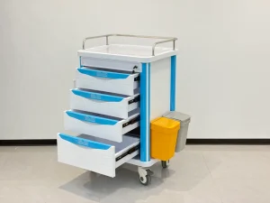 Mobile Medical Medicine Trolley Multi Compartment Drawers Central Lock Stainless Steel Top Rail Hospital Medication Cart