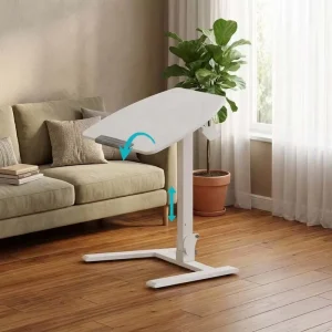 Mobile Rolling Foldable Side Desk Pneumatic Lift Tiltable Tabletop Portable Wheeled Workstation for Sofa Bed Small Apartment