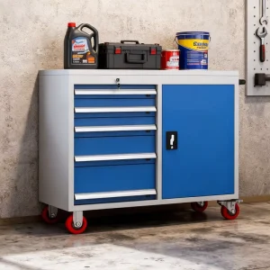 Mobile Rolling Heavy Duty Tool Cabinet with 5 Drawers & Single Side Storage Door
