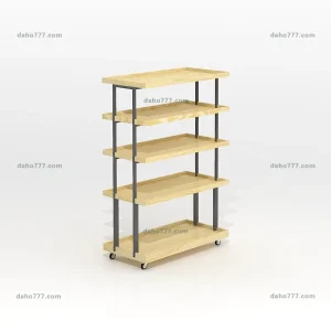 Mobile Shelving Unit Magazine Rack Book CartStorage Rackand Multi Functional Steel and Wood Bookshelf Wheeled Storage Rack
