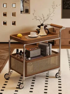 Mobile Small Cart Snack Storage Rack Medieval Style Solid Wood Living Room Sofa Bedside Organizer Dining Cart Customizable