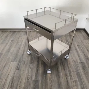 Mobile Stainless Steel Medical Instrument Trolley Hospital Nursing Cart with 2 Drawers for Hospital ICU Ward Operating Room
