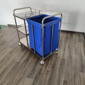 Mobile Stainless Steel Medical Linen Trolley Laundry Cart Hospital Nursing Dirty Clothes Bag Cart with 3 Shelves for Clinic ICU