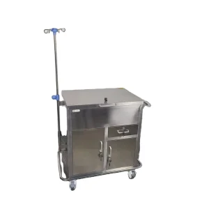Mobile Stainless Steel Medical Treatment Trolley Hospital Nursing Cart with IV Pole Lockable Medicine Cabinet for Clinic