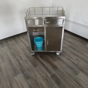 Mobile Stainless Steel Medical Waste Cart Hospital Nursing Dressing Trolley with Bucket Double Lids for Operating Room ICU Ward