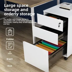 Mobile Storage Cabinet Wheels Lock Steel Constructed Modern Minimalist Filing Cabinet 3 Drawers Custom made Low profile Unit for
