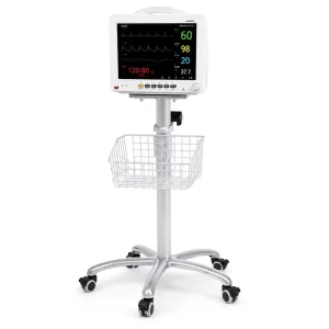 Mobile Trolley Patient Monitor with ECG SpO2 NIBP RESP TEMP and Storage Basket for ICU Hospital Bedside Use