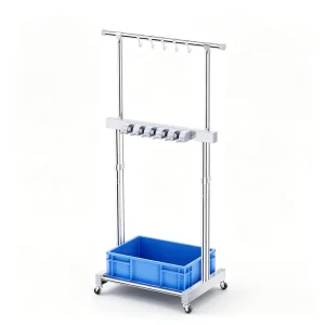 Mobile Wheeled Stainless Steel Cleaning Tool Stand Freestanding Mop Broom Organizer with Pull-out Stainless Steel Drip Tray