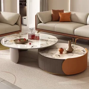 ModHomi Luxury Modern Metal Coffee Table Extendable Marble Top Minimalist Farmhouse Wooden Dining Furniture for Home Living