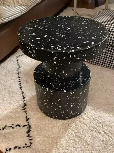 ModHomi Modern Black PE Plastic Side Table Waterproof Round Coffee Table Lightweight End Table Stool Outdoor Indoor